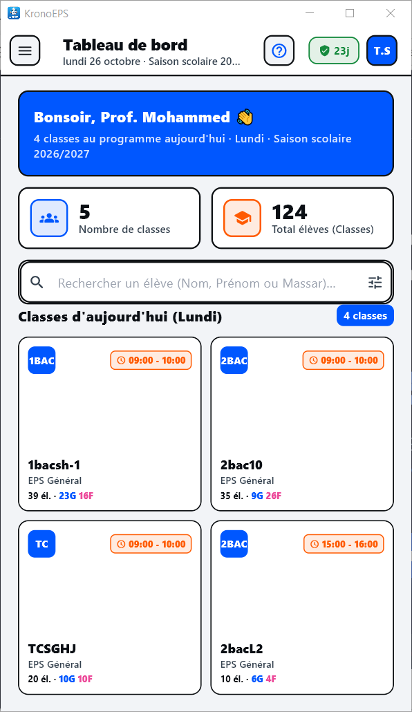 Tableau de bord KronoEPS Mobile