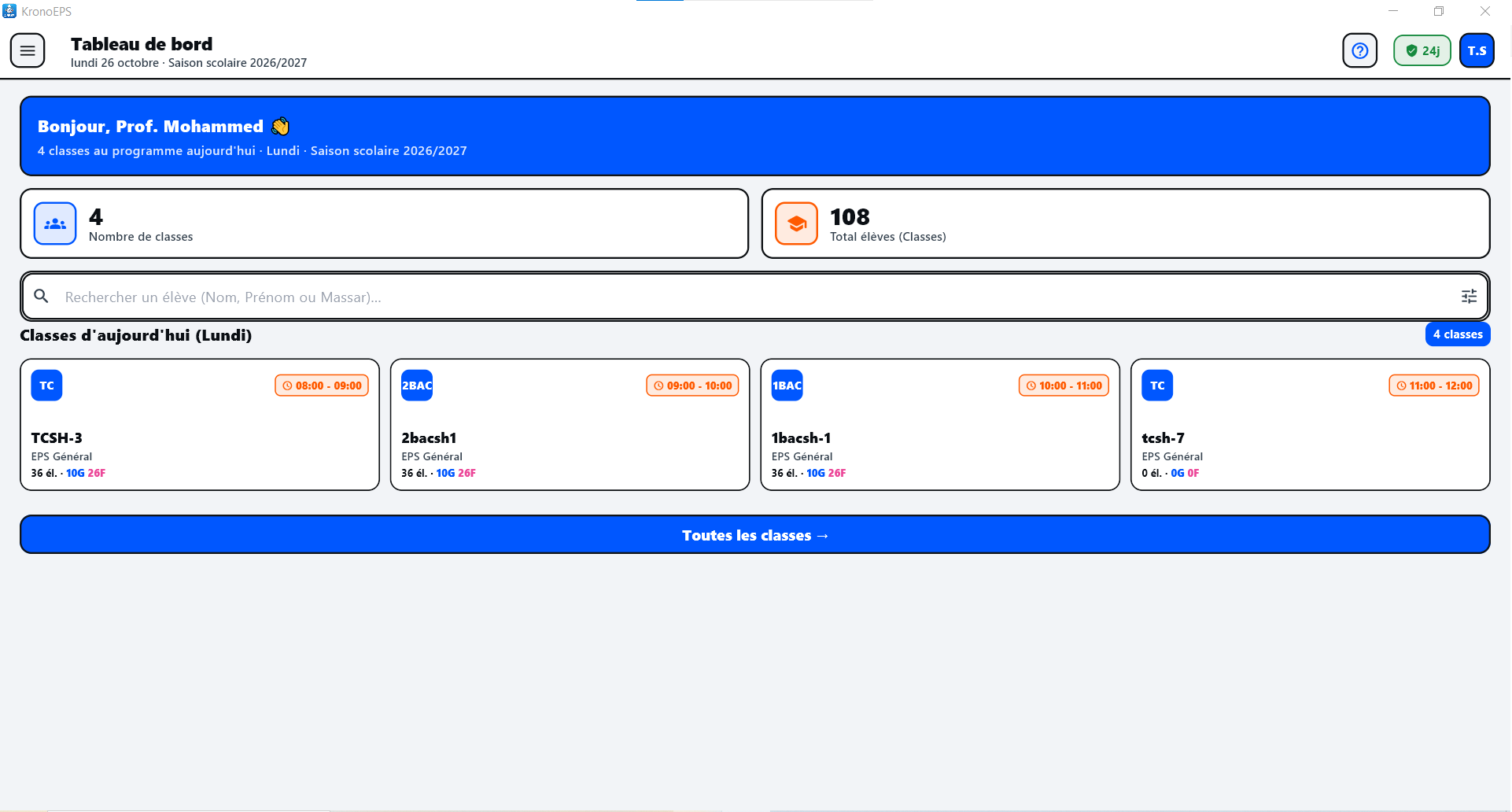 Tableau de bord KronoEPS Windows